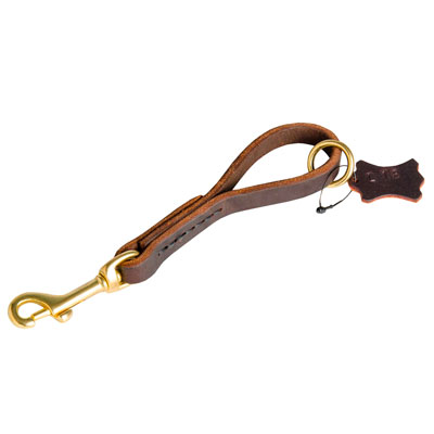 Leather dog leash for short grab with rust proof snap hook
